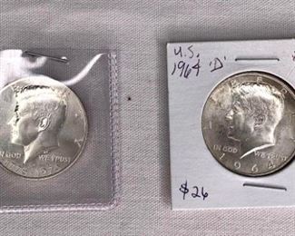 1964-D and Bi-centennial Kennedy 50 Cent Coins
