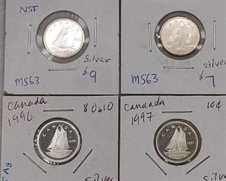 Canadian Silver 10 Cent Coins