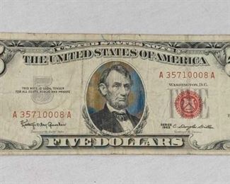 1963 Red Seal $5 US Legal Tender Note