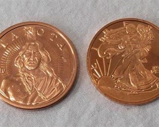 (2) One troy ounce .999 fine copper rounds