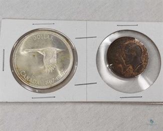 1976 Canadian Silver Dollar Coin and Royal Anniversary Medal
