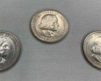 (3) 1892 US Colombian Silver Half Dollars