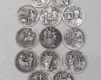 (13) Silver American Historical Medals. .999 Silver, 14.94 troy oz. total