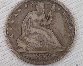 1853 Arrows & Rays US Seated Liberty 50c