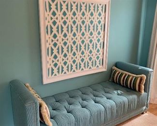 Tufted Aqua Chaise and great matching wall decor!