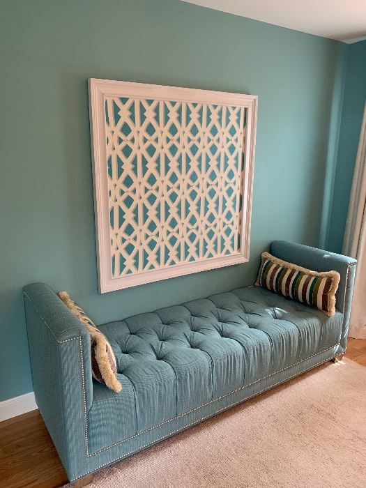 Tufted Aqua Chaise and great matching wall decor!