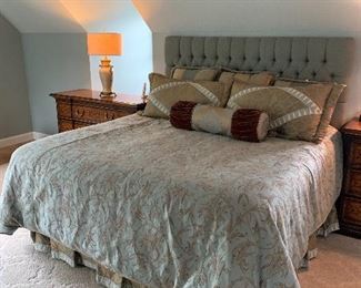 King bed with upholstered channel headboard