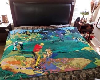 ULTRA RARE: HUGE LEROY NIEMAN TAPESTRY: GOLF's THREESOME. #4 SIGNED AND NUMBERED. SOFT ART, FELTED WOOL 1989