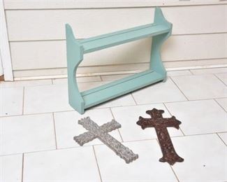 11. Group Lot, Paint Shelf and Two 2 Decorative Crosses