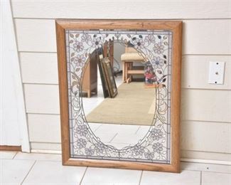 12. Wood Framed Stained Glass Wall Mirror