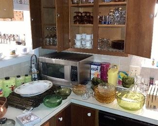 Microwave and Glassware in kitchen