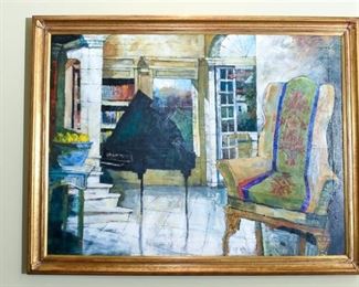Dennis Campay Oil On Canvas Interior With Piano