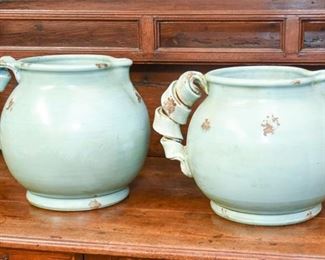 Fortunada Tuscan Pottery Jugs with Ribbon Scrolled Handles