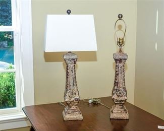 Pair Composition Column Form Lamps with Shades