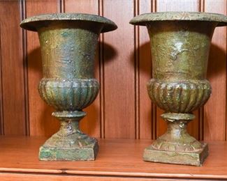 Pair of Castiron Diminutive Classical Style Urns