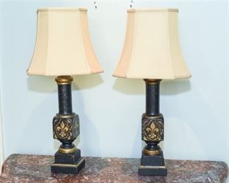 Pair of Wooden Painted Column Form Lamps