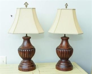 Pair Stained Baluster Form Column Lamps