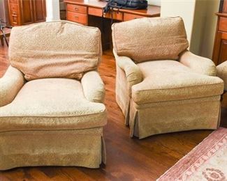 Two 2 Upholstered Swivel Armchairs