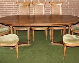 Thomasville Furniture Company Mid-Century (1965) Dinning Room Table with Federal Style Cane Chairs (6) Side Chairs (2) Captain Chairs Oval table (66"x 45") w/ (2) leaves 18" ea. 