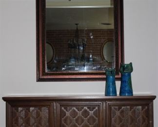 -Mediterranean Vintage All Wood Credenza (54"W x 15 5/8"D x 29" H) -Turner Vintage Wall Mirror within 4" All Wood Frame (35.5" x 39.5")