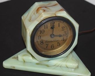 Art Deco Cadillac Electrical Slag Glass Octagon Clock on a Diamond Spy Glass Vase