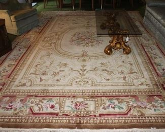 Vintage/Mid-Century Karastan Handwoven/ Tied Beige  Wool Floral Print Area Rug