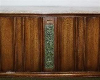 Weimar Co. Rockwood Collection Mid-Century 2-Door Marble Top Console (61.5”W x 18”D x 22”H)