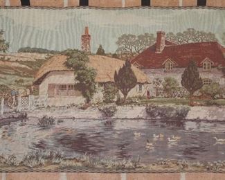 Vintage Thatched Roof Cottage Tapestry (52” x 29”)