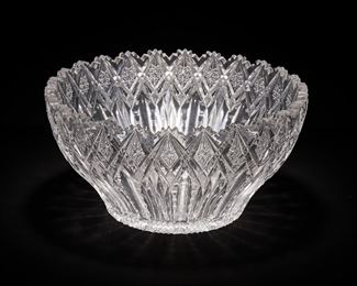 35
A Large American Brilliant-Cut Glass Punch Bowl
Late-19th/early-20th Century
Apparently unmarked
The large round bowl with vacillating sawtooth rim
7.25" H x 14.5" Dia.
Estimate: $800 - $1,200