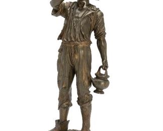 48
Paul Dubois
1853-1938, French
"Le Petit Porteur D'eau"
Patinated bronze
Signed to base: P. Dubois / Paris
26.75" H x 8.25" W x 7.5" W
Estimate: $1,200 - $1,800