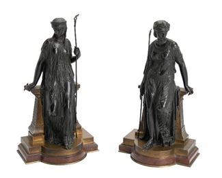 49
Eutrope Bouret
1833-1906, French
Egyptian And Greek Priestesses, 1872
Bronze bookends
Each signed and dated: Bouret / 1872; Further stamped 21651
Each approximately: 13.75" H x 8" W x 5.75" D
Estimate: $1,000 - $2,000