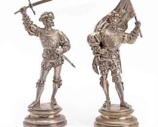 50
After Émile Coriolan Hippolyte Guillemin
1841-1907, French
Soldiers
Two silverplated bronze sculptures
Each signed to base: E. Guillemin / L.M. / [Fleur de Lis]
Taller: 11" H x 4.25" W x 3.5" D
Estimate: $800 - $1,200