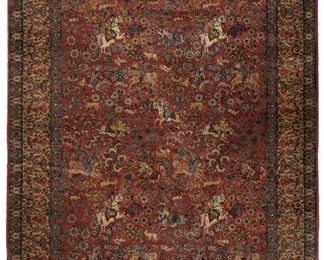 52
A Perisan Area Rug
Second-quarter 20th Century
The wool on cotton rug with hunting motif
143" H x 99.5" W
Estimate: $1,000 - $1,500