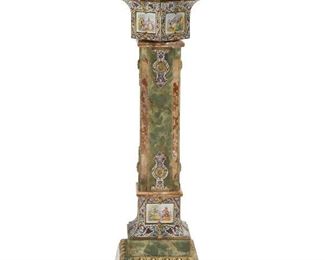 74
A French Onyx And Enamel Pedestal
Late-19th Century
Illustrations signed: Max
The green onyx pedestal with gilt bronze and cloisonne mounts enclosing scenes of a courting couple, the top portion on a swivel mechanism
44.325" H x 13.25" W x 13.25" D
Estimate: $4,000 - $6,000