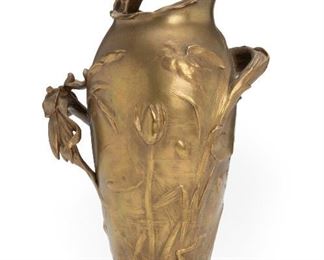 111
Frederic
Debon
1897-1920, French
Iris And Waterlilies
Bronze vase
Signed: F. Debon; Further marked for Susse Freres: Edts Paris / Bronze
11.625" H x 7.5" W x 5.5" D
Estimate: $1,000 - $1,500