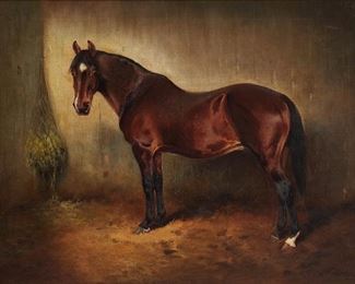 127
William Woodhouse
1857-1939, British
Portrait Of A Horse
Oil on canvas
Signed lower right: W. Woodhouse
18" H x 24" W
Estimate: $800 - $1,200
