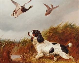 128
Colin Graeme
1858-1910, British
Bird Dog In Action
Oil on canvas under glass
Signed lower left: Colin Graeme
Sight: 21.5" H x 17.5" W
Estimate: $800 - $1,200