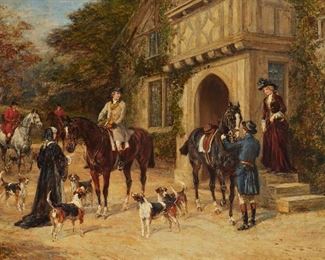 129
Heywood Hardy
1843-1933, British
"Going To The Meet"
Oil on canvas
Signed lower left: Heywood Hardy, titled by repute
20" H x 30" W
Estimate: $6,000 - $8,000