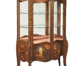 152
A French Vernis Martin-Style Vitrine Cabinet
First-quarter 20th century
The painted Bombay style mirrored cabinet with one adjustable fitted shelf, bronze mounts, and double doors
74.5" H x 36" W x 17" D
Estimate: $2,000 - $3,000