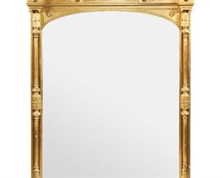 157
A Large Victorian Gilt Wood Wall Mirror
Late-19th/Early-20th Century
The mirror with a column and scroll carved giltwood frame centering a winged putto
84" H x 57" W x 8" D
Estimate: $2,000 - $3,000