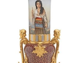187
A Royal Vienna Portrait Vase
Late-19th Century
The tall vase with gilt rim, waist, and figural sides with painted woman in oriental clothing on a swivel base
26" H x 13.75" W x 11" D
Estimate: $3,000 - $4,000