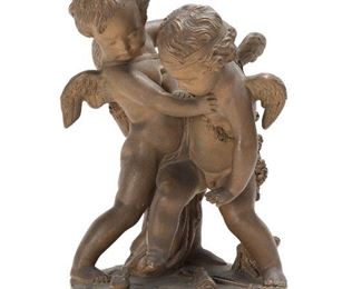 196
After Etienne Maurice Falconet
1716-1791, French
Putti Fighting For A Heart
Terracotta
Signed: Falconet; Further stamped and numbered to underside
16.75" H x 11.25" W x 9" D
Estimate: $1,200 - $1,800