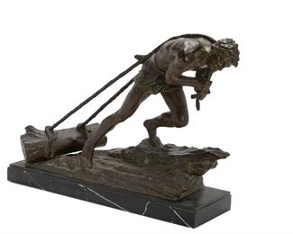 195
Édouard Drouot
1859-1945, French
"La Force"
Patinated bronze on marble base
Signed: E. Drouot / Bronze
17.75" H x 25.5" W x 8.5" D
Estimate: $800 - $1,200