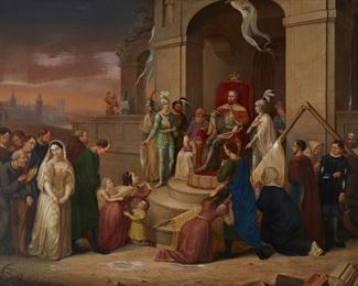 206
Coronation Of A Spanish Duke
1865
Oil on canvas
Signed lower left: W. Harsewinkel
31" H x 43" W

Estimate: $2,500 - $3,500