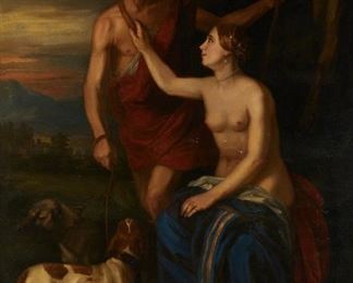 207
The Lovers
18th Century Spanish School
Oil on canvas
Appears unsigned
77.5" H x 50" W
Estimate: $3,000 - $5,000