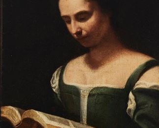 235
Portrait Of A Woman Reading
19th Century Continental School
Oil on canvas laid to canvas
Appears unsigned
24.75" H x 18.5" W
Estimate: $700 - $900