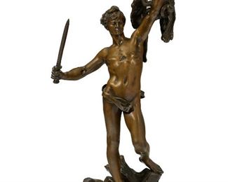 237
Alfred Desire Lanson
1851-1898 French
Jason And The Golden Fleece
Patinated bronze
Signed: Lanson Scpt; Pastille: Susse Freres Editeurs Paris
29.5" H x 14.5" W x 10.25" D
Estimate: $1,200 - $1,800