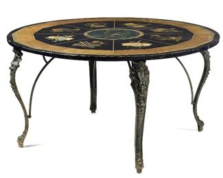 272
A Scagliola Marble-Top Center Table
First-quarter 20th Century
The round table featuring eight registers each depicting musical instruments over ornately cast and patinated bronze legs
26.25" H x 49.5" Dia.
Estimate: $2,000 - $3,000