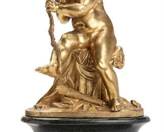 283
A Gilt Bronze Cherub
Late-19th/Early-20th Century
The winged cherub on a marble plinth, 2 pieces
Overall: 18" H x 10.25" W x 6.25" D
Estimate: $600 - $800