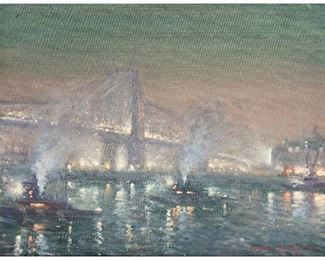  296
Johann Berthelsen
1883-1972, New York, NY
George Washington Bridge at Night, 1945
Oil on canvas
Signed lower right: Johann Berthelsen, dated on the stretcher
12" H x 16" W
Estimate: $5,000 - $7,000 